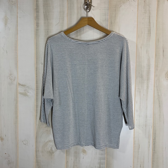 Rachel Zoe Grey White Stripe Dolman Sleeve Top L - Picture 3 of 5